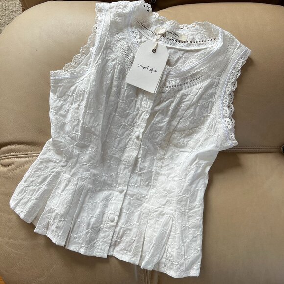 Simple Retro ESME LACE PANELED CREWNECK EMBROIDERED TANK TOP - Picture 2 of 3